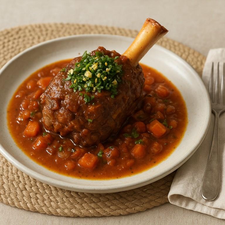 A slow-braised lamb shank with gremolata scattered over the top