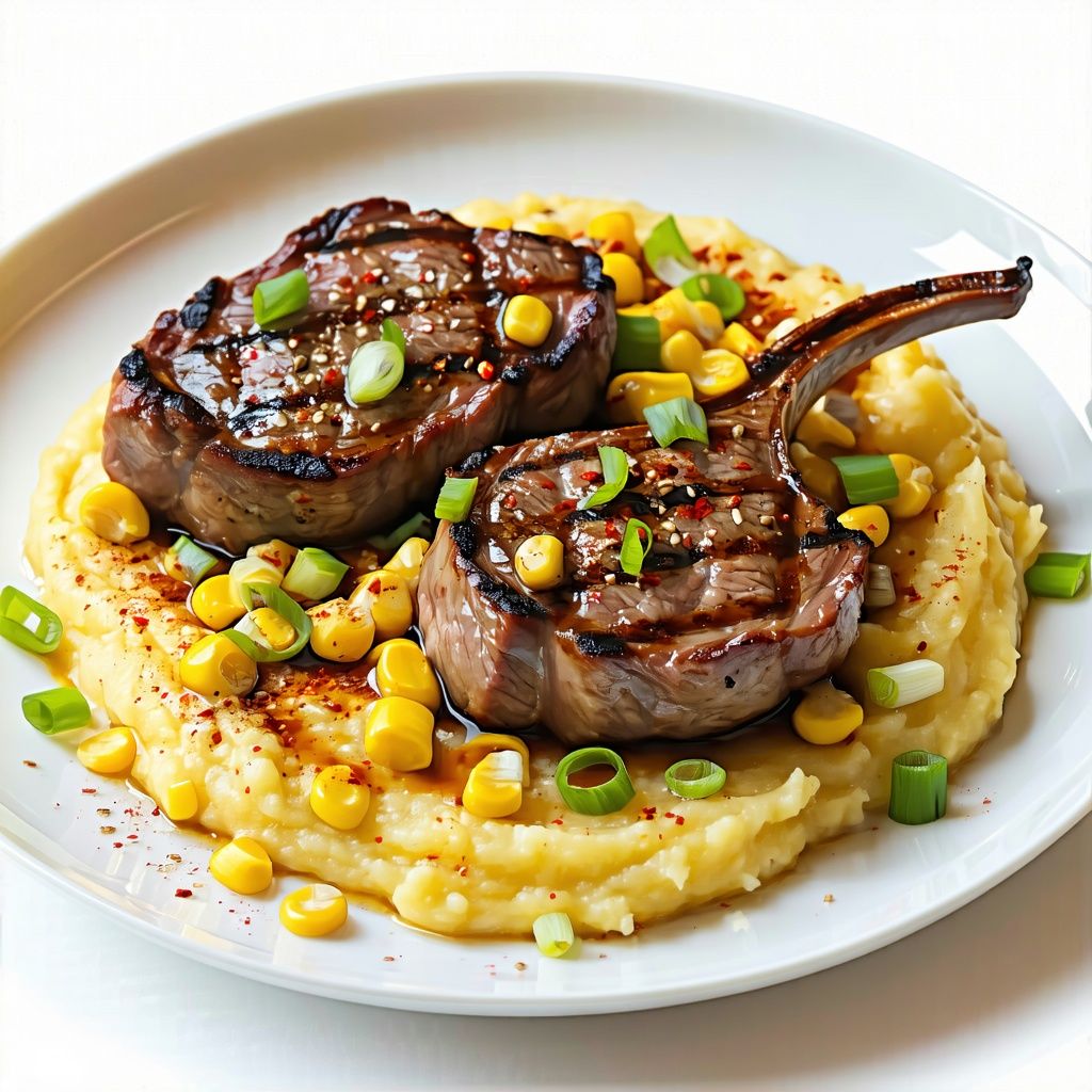 Coffee-spiced grilled pork chops with sweetcorn mash.