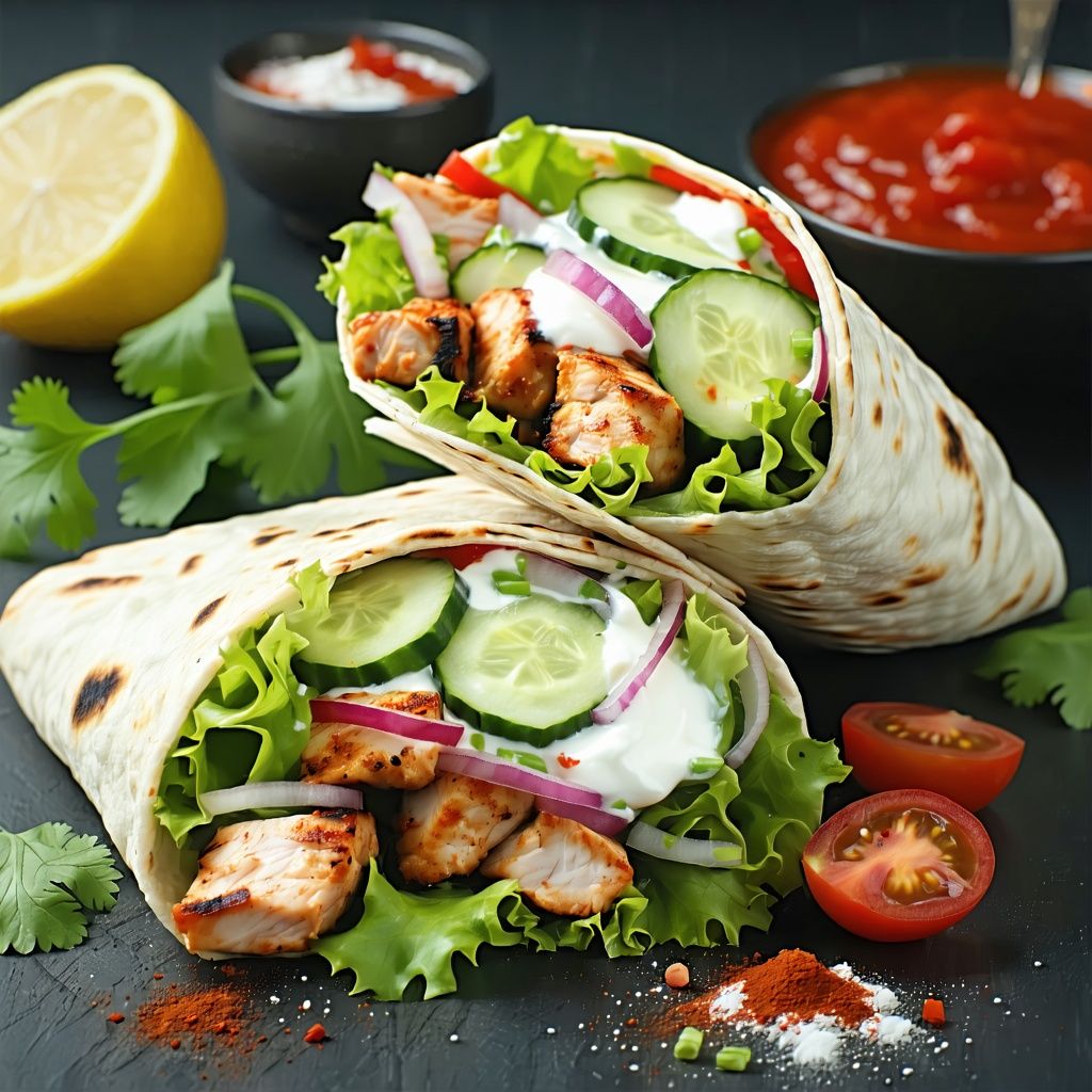 Chicken tikka wrap with cucumber raita