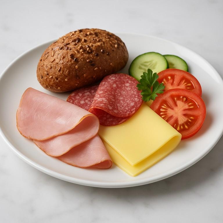 Frühstücksteller mit Aufschnitt und Käse