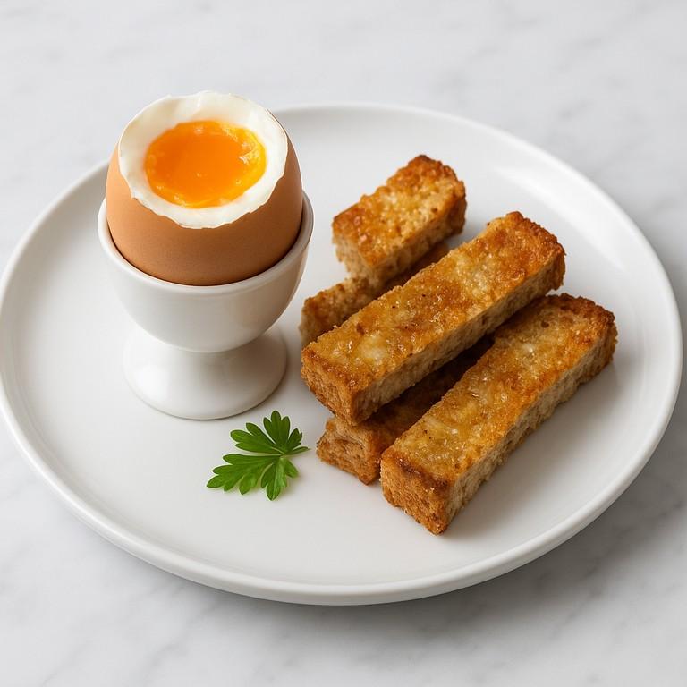 Weichgekochtes Ei mit Brotstreifen