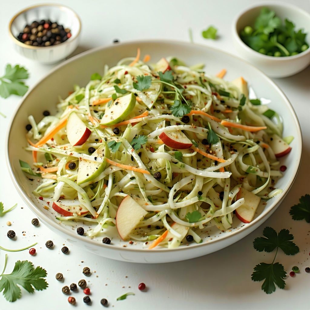 Curried celeriac and apple slaw with a creamy dressing.