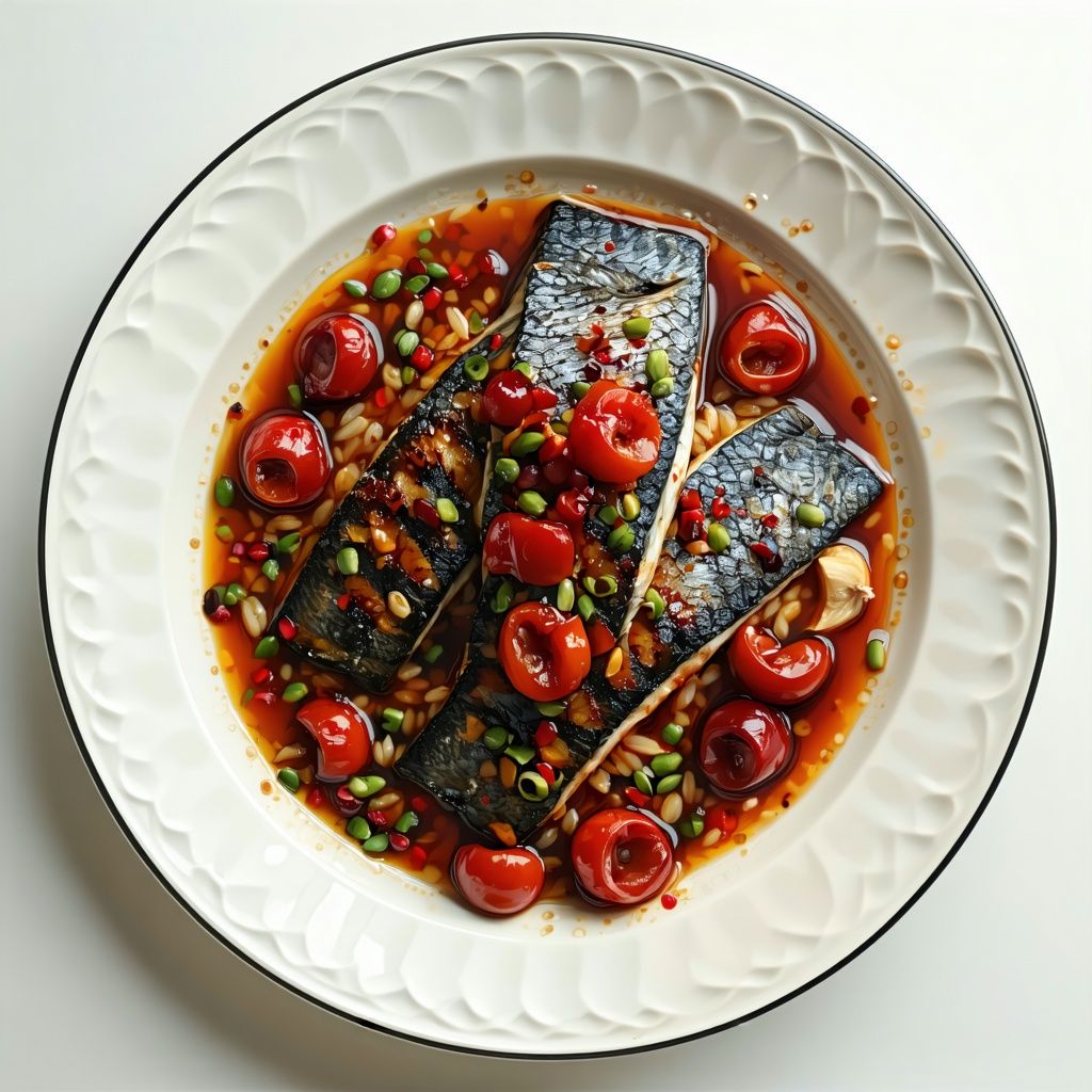 Pan-seared mackerel with a cherry soy glaze