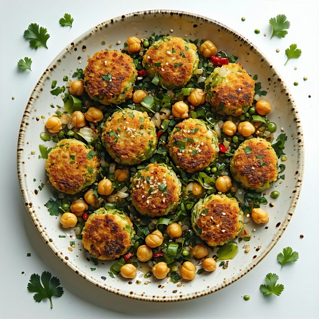 Baked Brussels sprout and chickpea falafels with yogurt dip.