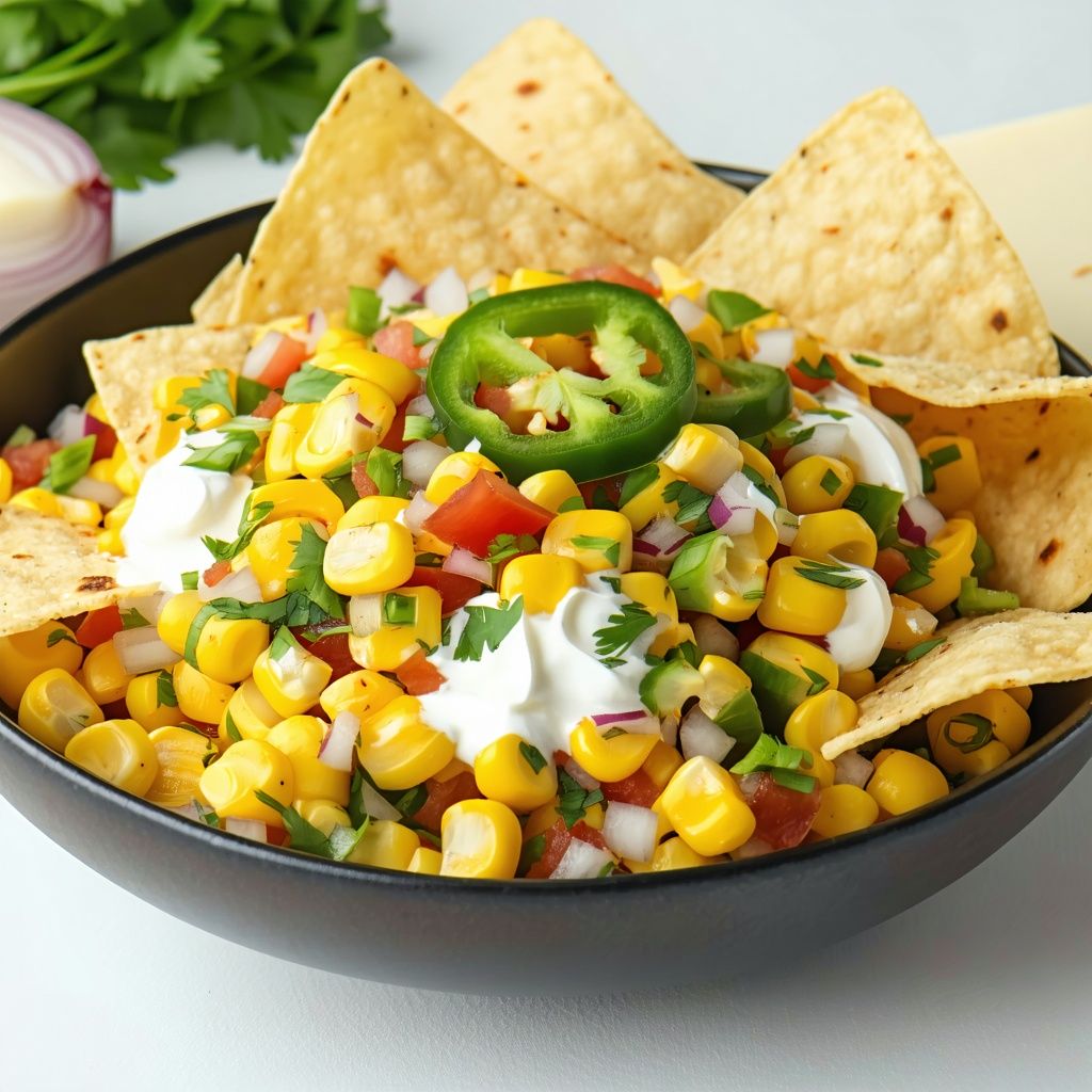Roasted corn and jalapeno salsa in a bowl.