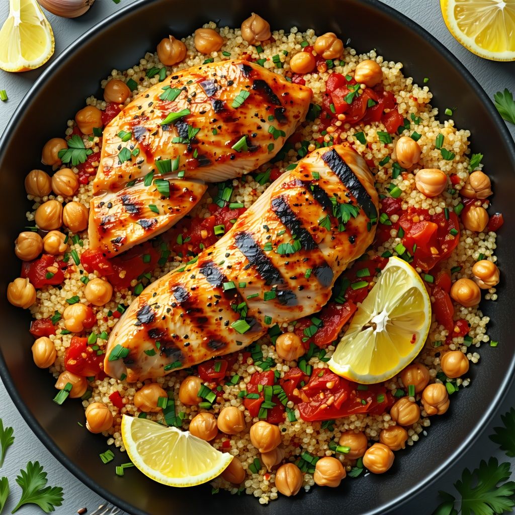 Harissa spiced chicken with couscous and chickpeas