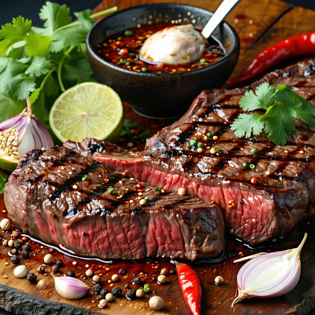 Sliced Thai-style grilled steak with dipping sauce