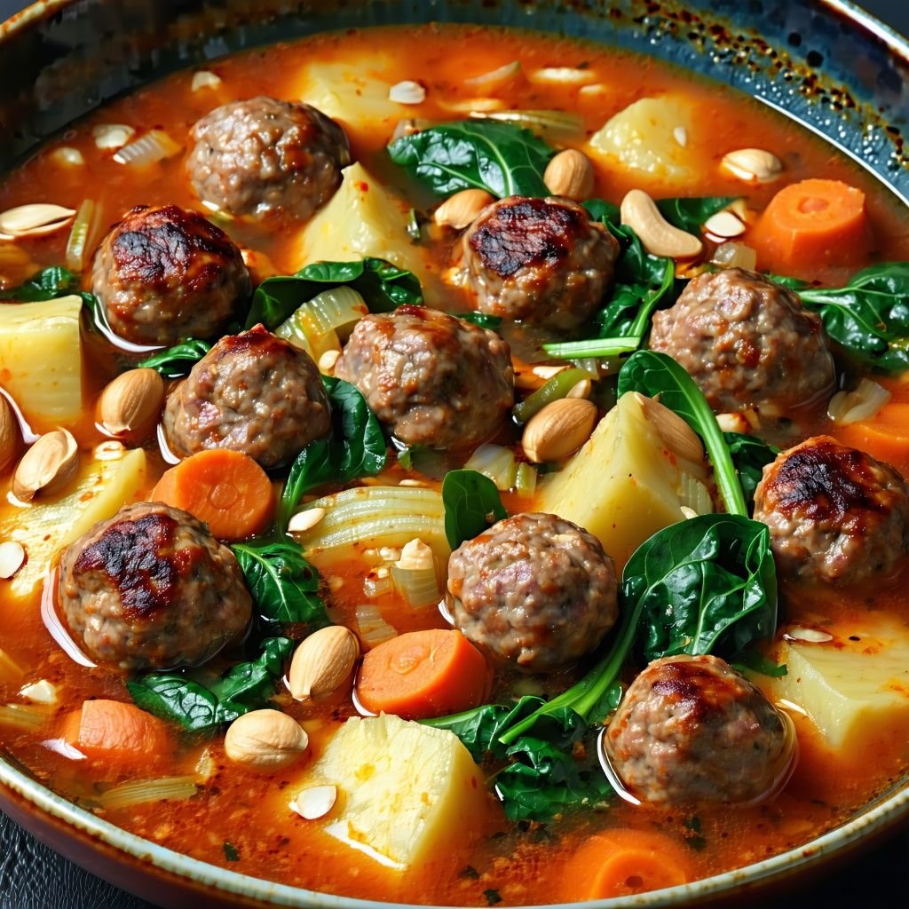 Thai meatball curry with vegetables in coconut sauce