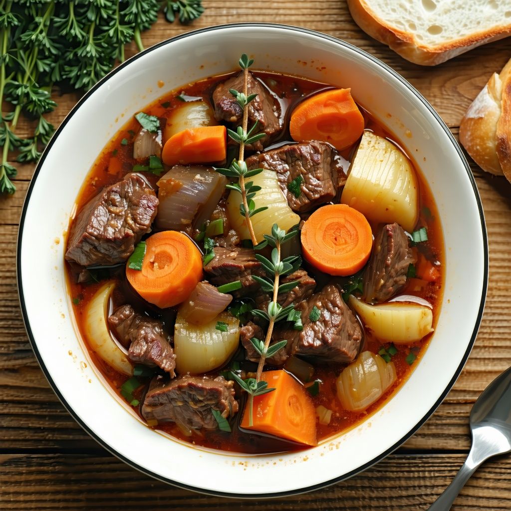 Hearty beef stew with root vegetables