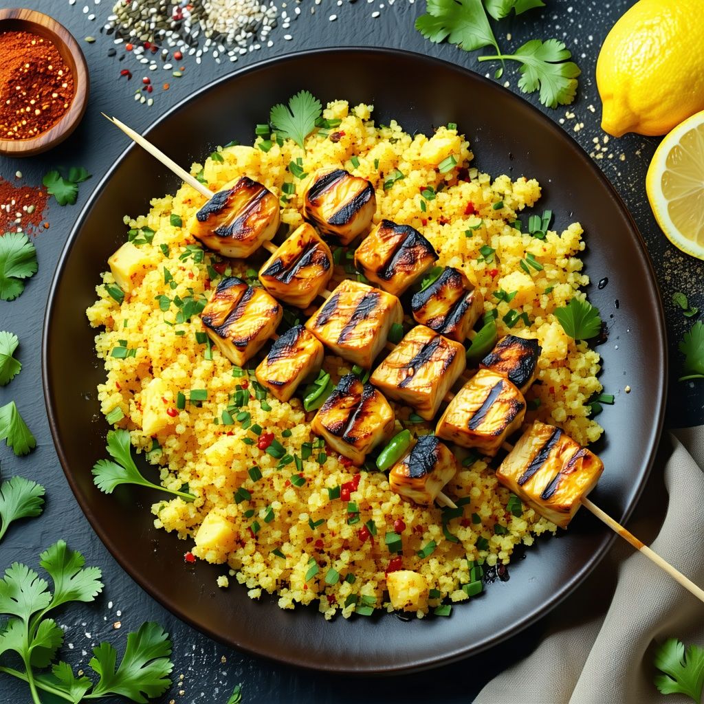Grilled halloumi skewers with spiced couscous
