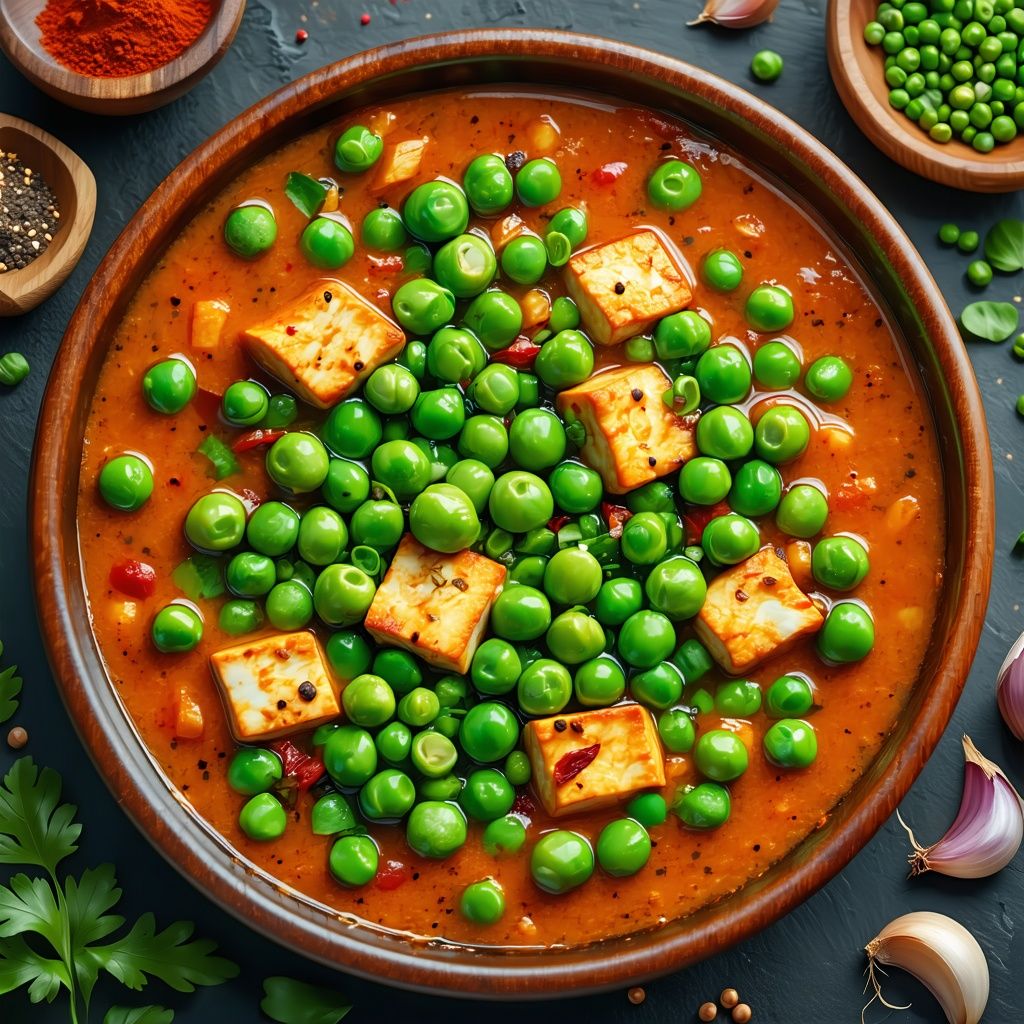 Pea and paneer curry in a spiced tomato sauce